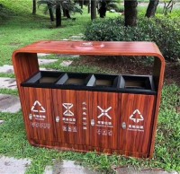 轉(zhuǎn)木紋四分類不銹鋼垃圾箱定制城市新名片